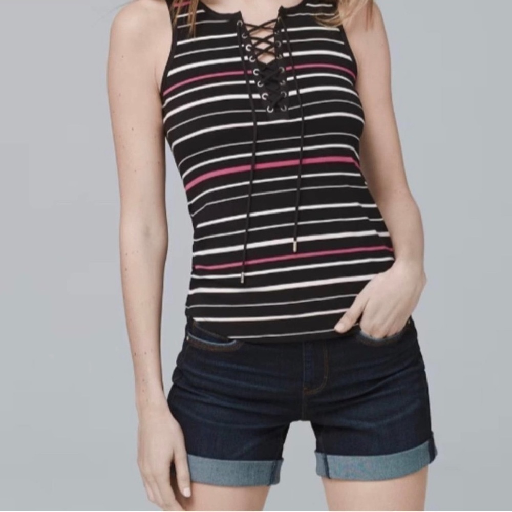 White House Black Market‎ Striped Lace Up Top | XS